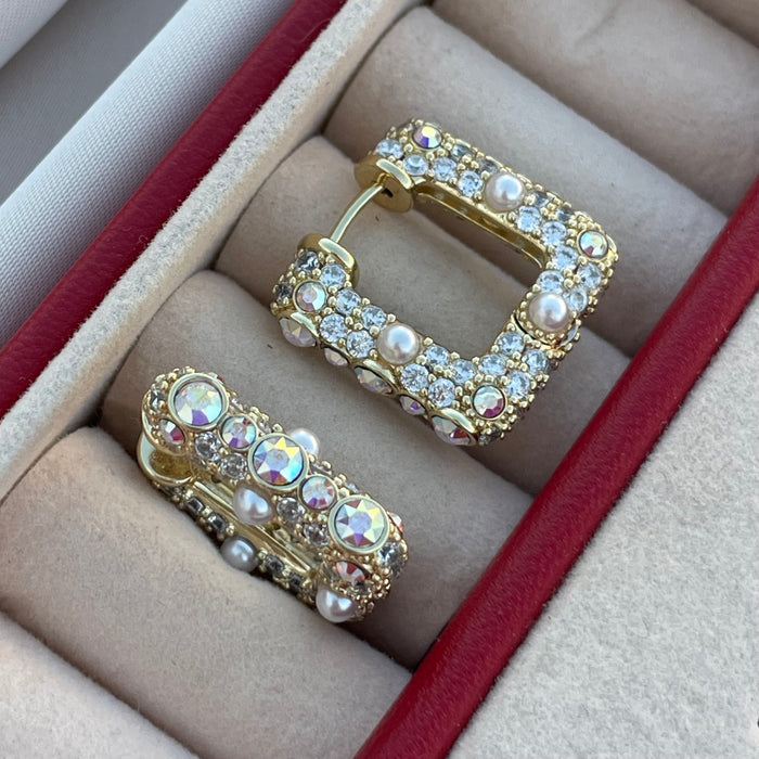 Argollas cuadricular Aperladas cristal