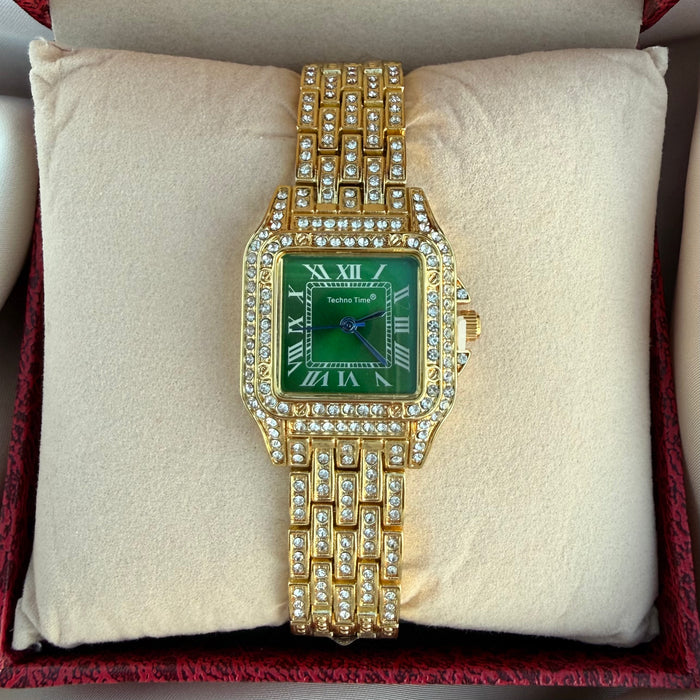 Reloj Carti dorado con verde