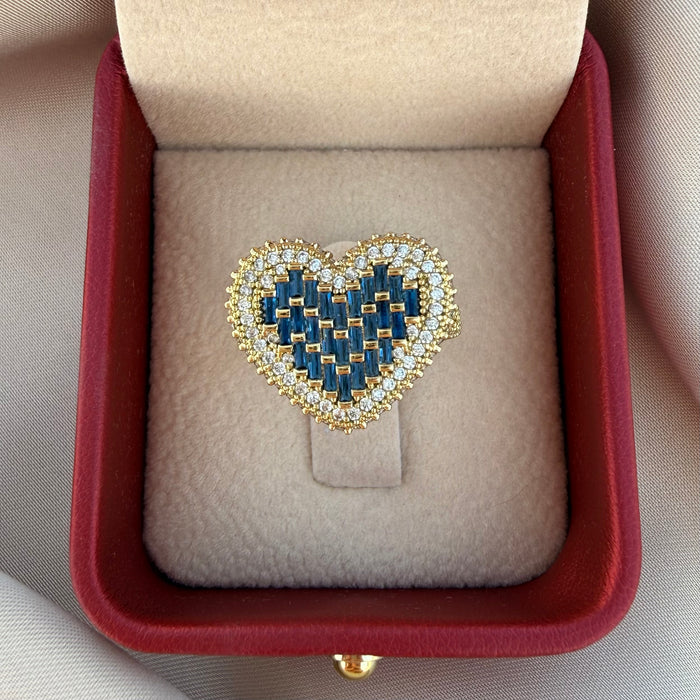 Anillo Corazón Azul zafiro